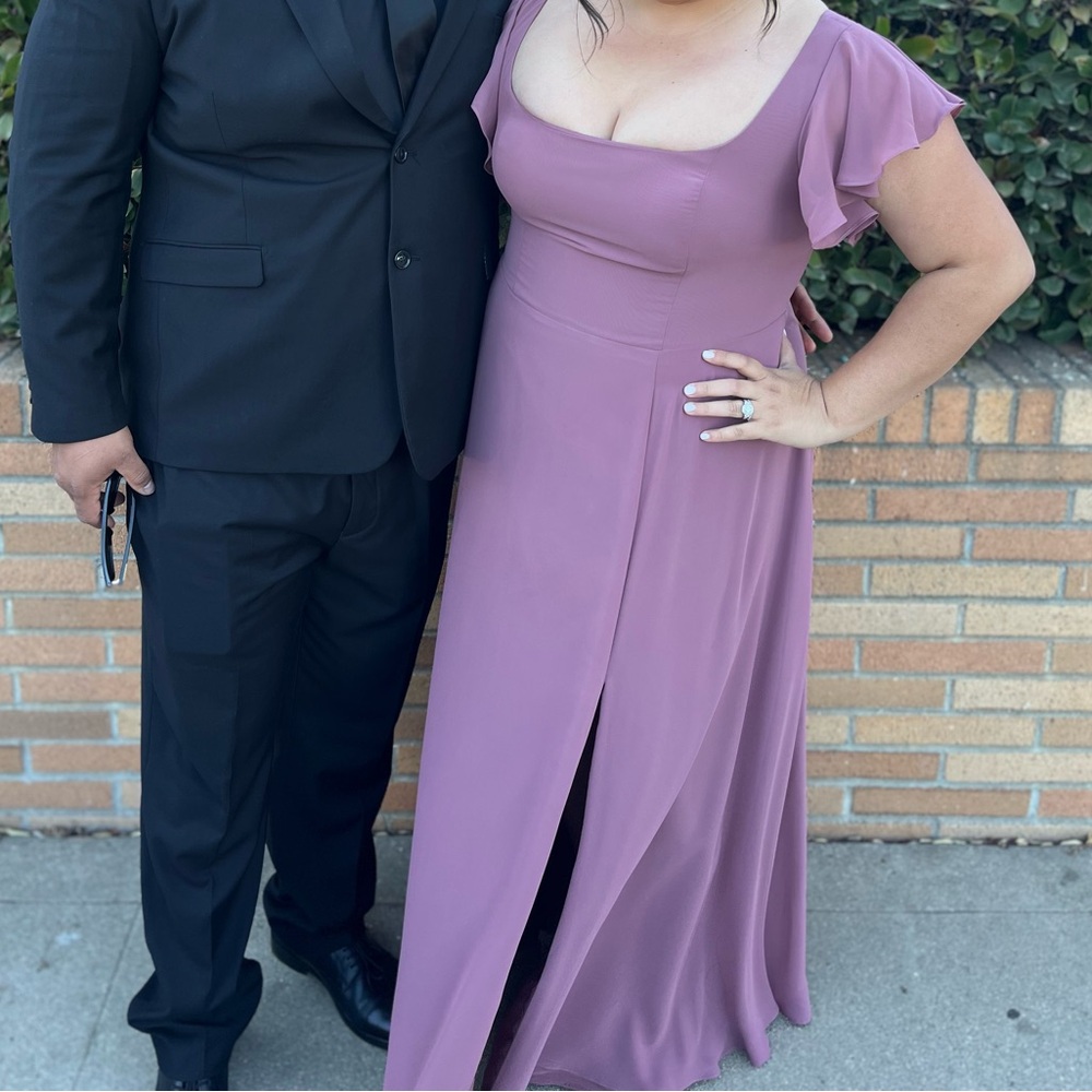 Azazie Mauve Dress with Flutter Sleeves